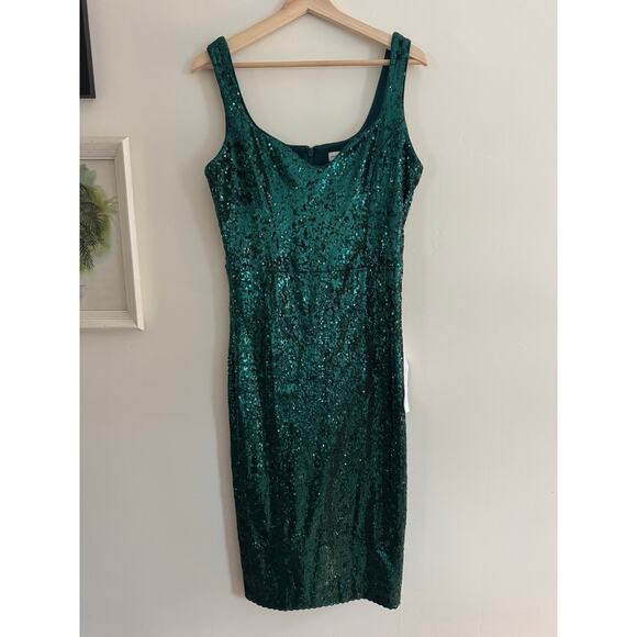 DRESS THE POPULATION Sloane Green Sequin Midi Dress Size Large - Picture 2 of 8